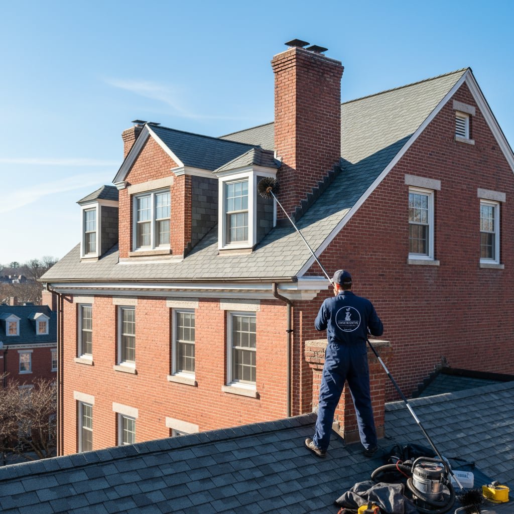 True Hearth Chimney Sweep team working on chimney